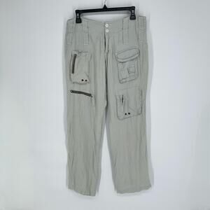 Pete & Greta by Johnny Was NEW Y2K Cargo Pants *READ* Linen Size 4 Pale Green